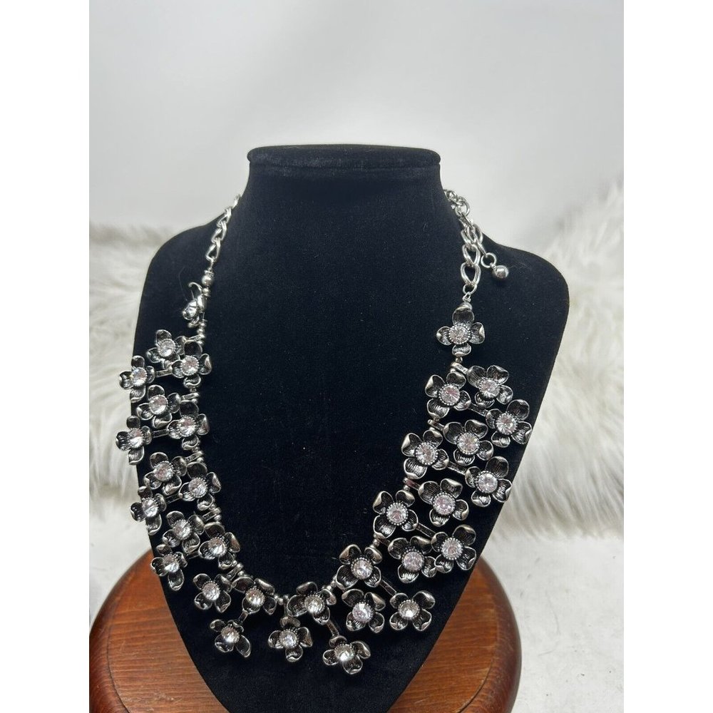 Joan Rivers Rustic Silver Toned Floral Statement Necklace 18” +3”